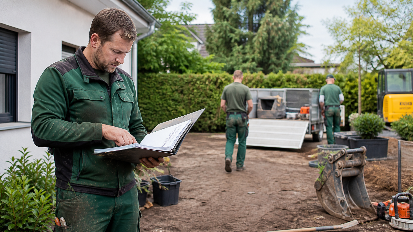 Bauleitung prüft einen Auftrag vor dem Einsatz